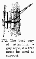 [Illustration: Fig. 172. The best way of attaching a guy rope, if a tree
must be used as support.]