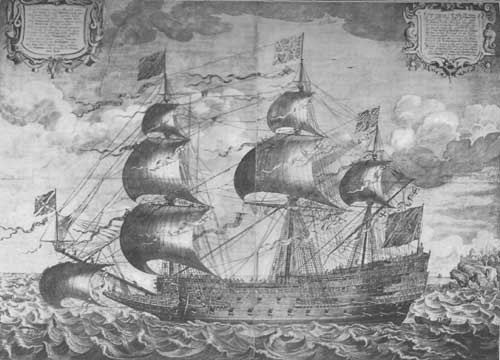 THE SOVEREIGN OF THE SEAS, BUILT IN THE YEAR 1637. From a
print in the British Museum by Paine.