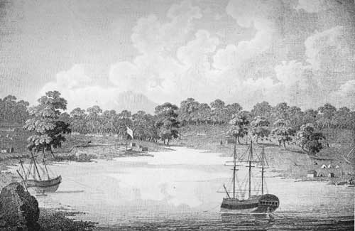 VIEW OF THE SETTLEMENT OF SYDNEY COVE, PORT JACKSON, 20th
AUGUST, 1788. Drawn by E. Dayes from a sketch by J. Hunter. From "An
Historical Journal of Transactions at Port Jackson," by Captain John
Hunter. To face p.84.