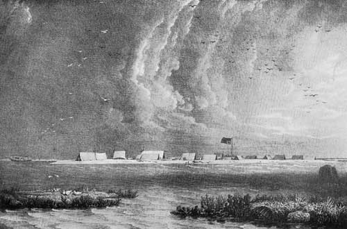 WRECK REEF. From an engraving by John Pye, after a drawing
by W. Westall, A.R.A. From Flinders' "Voyage to Terra Australia" [London,
1814]. To face p. 192.