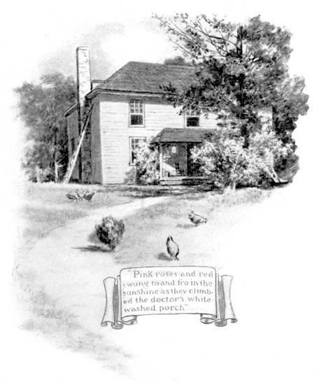 Pink roses and red swung to and fro in the sunshine as
they climbed the doctor's whitewashed porch