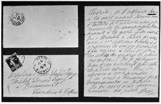 FAC-SIMILE OF THE LETTER I SENT TO MY MOTHER, AT BEAUCOURT
A FEW DAYS BEFORE THE CRIME