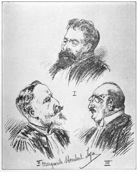 I. MY COUNSEL, MAITRE A. AUBIN
II. THE JUDGE, M. DE VALLES
III. THE ADVOCATE-GENERAL, M. TROUARD RIOLLE

Sketches by Mme. Steinheil