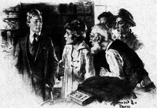 And Bud was beautiful in the "custom-made" fifteen-dollar
gray cheviot with his violet eyes and yellow smock, in spite of his red
ears