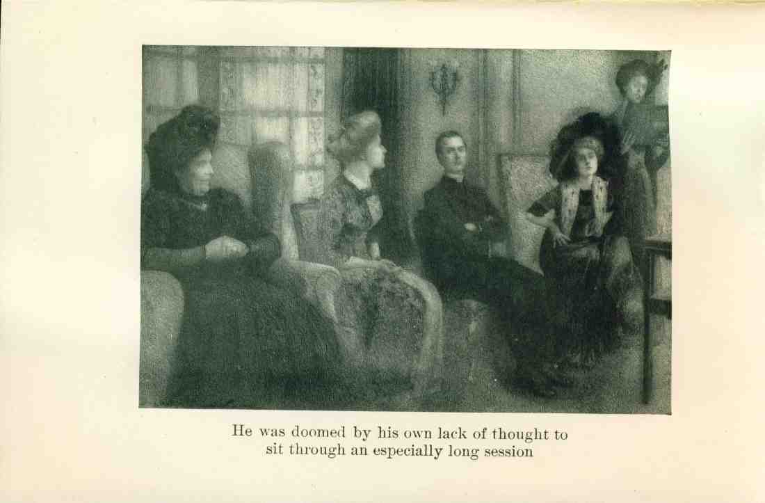 [Illustration: He was doomed by his own lack of thought to sit
through an especially long session]