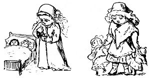 girl playing with ill dollies, girl walking with dollies