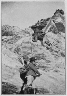 The ice-axes are stowed away in a crack, to be brought up
by the last man.
To face p. 6.