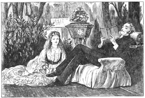 The Rose of my story was half-sitting, half-reclining at
his feet.