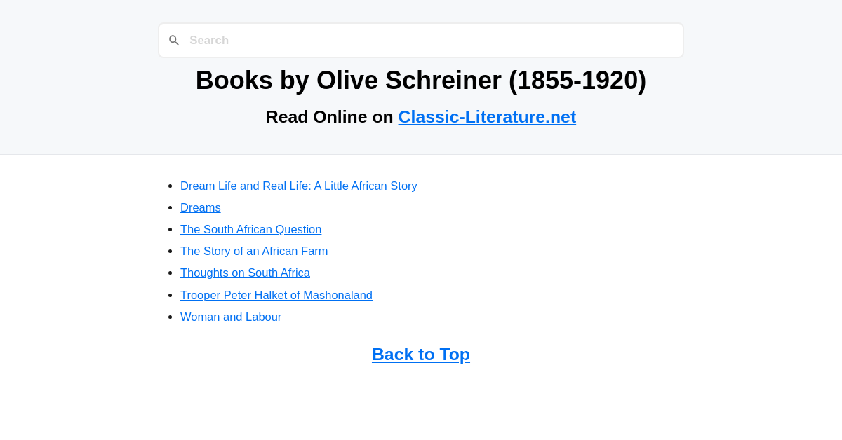 Books by Olive Schreiner (1855-1920)