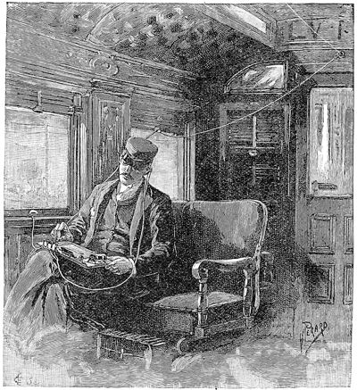 Interior of a Car on the Lehigh Valley Railroad, showing the Method of Operating
the Train Telegraph.