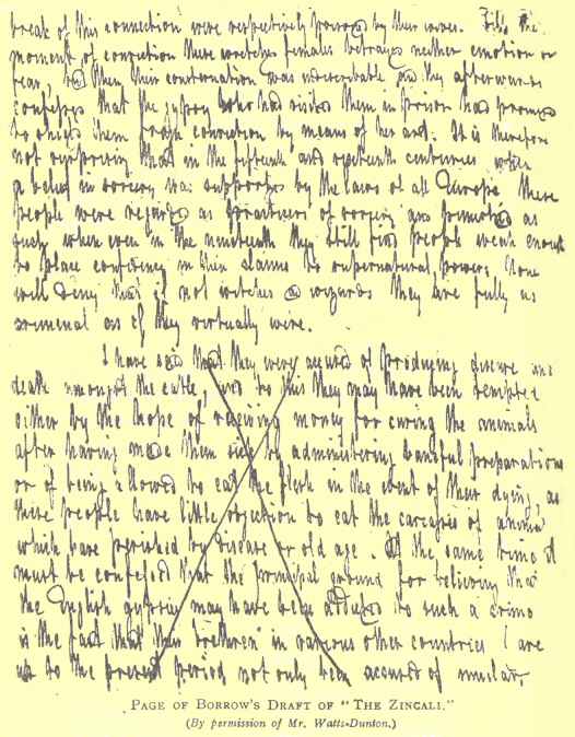 Page of Borrow’s Draft of “The Zincali.”  By
permission of Mr. Watts-Dunton