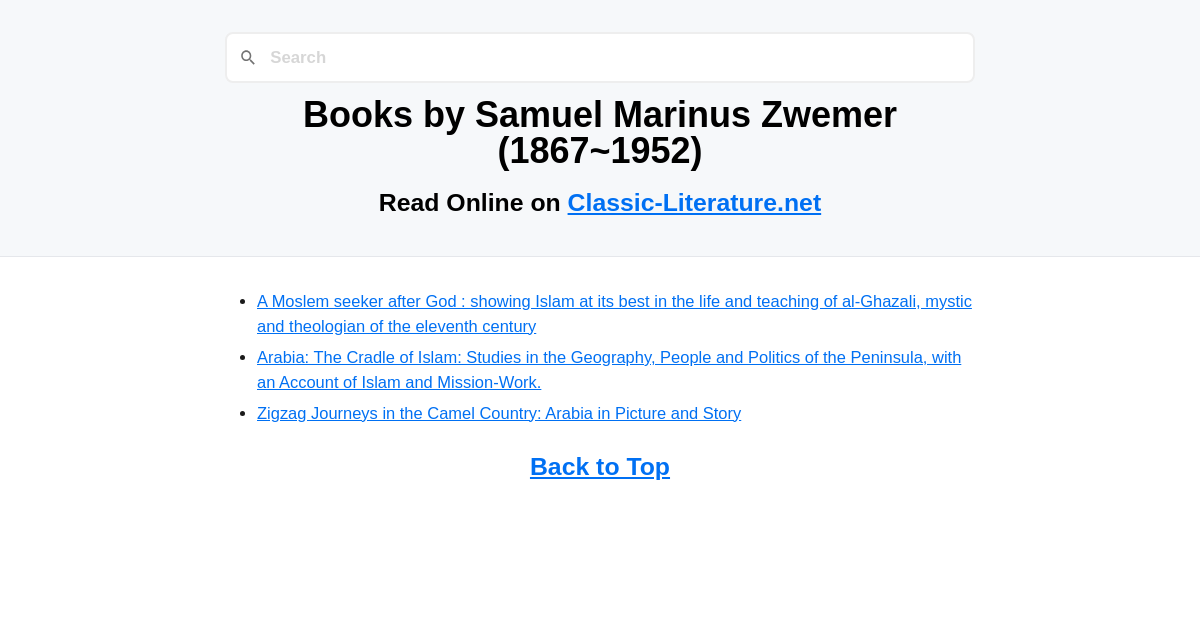 Books by Samuel Marinus Zwemer (18671952) Read Online on Classic