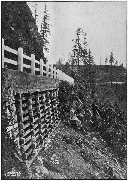 REINFORCED CONCRETE CRIBBING NEAR
PRESCOTT ON THE COLUMBIA RIVER HIGHWAY IN COLUMBIA COUNTY. BUILT IN 1918