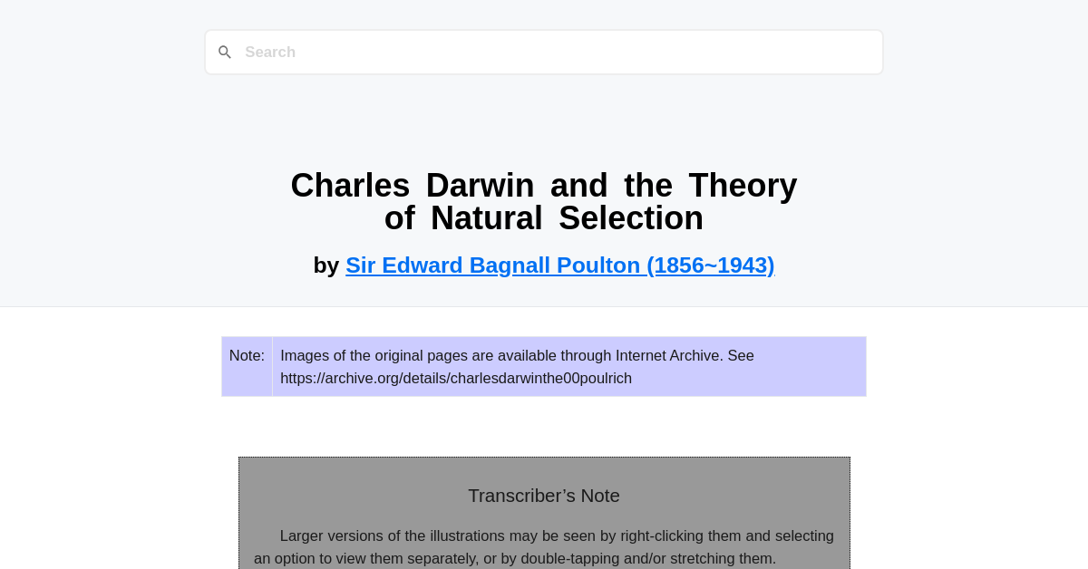 Charles Darwin And The Theory Of Natural Selection By Sir Edward