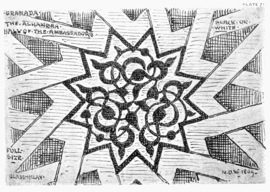 PLATE 71
GRANADA
THE ALHAMBRA
FROM THE HALL OF THE AMBASSADORS
BLACK ON WHITE
FULL SIZE GLASS INLAY
MDW 1869