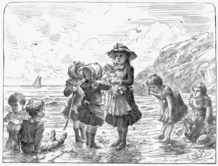 When Eyebright appeared with Genevieve in her arms, they
	 stopped digging and looked at her curiously.—Page 172.