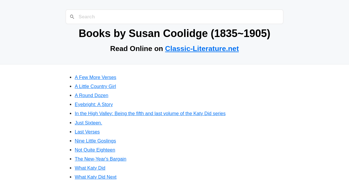 Books by Susan Coolidge (18351905) Read Online on
