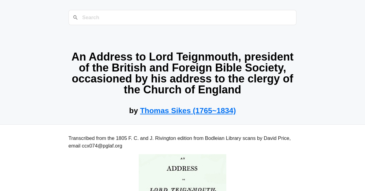 An Address to Lord Teignmouth, president of the British and Foreign ...