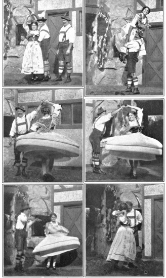 Image not available: The “Schuhplatteltanz” of Bavaria

Preparing a turn (1)—A lift (2)—Starting woman’s series of turns
(3)—Start of woman’s turns (4)—Man fans her along with hands
(5)—Finish of dance (6)

To face page 187

