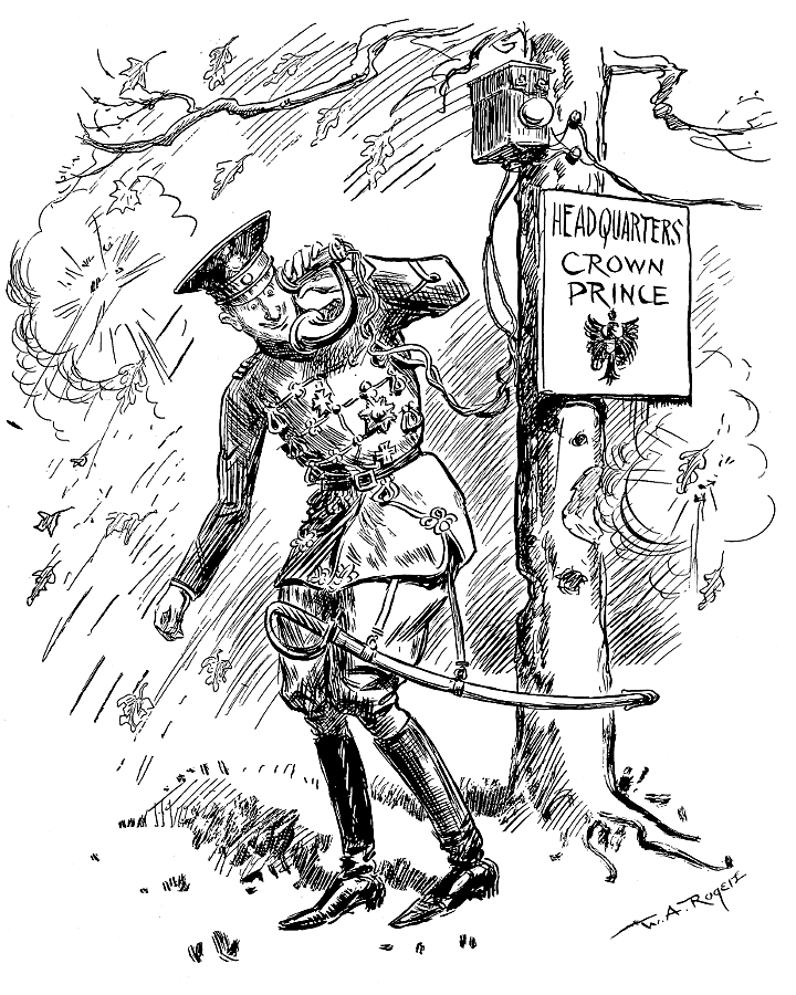 The German Crown Prince at a field telephone.