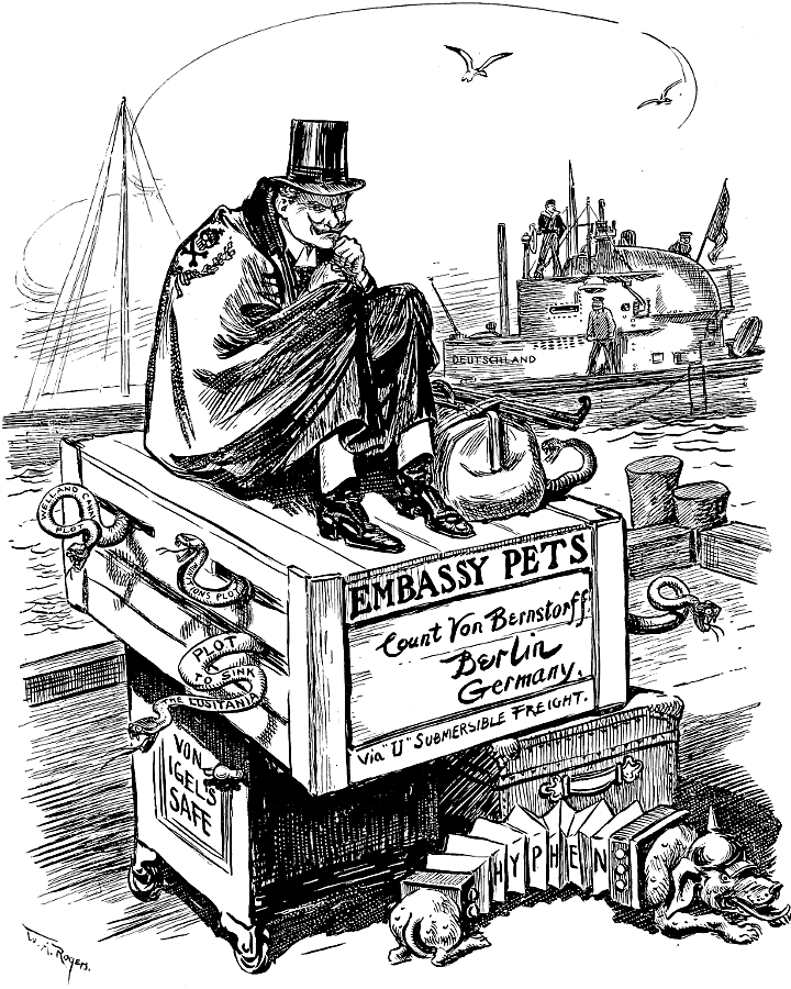 Count Von Bernstorff at the dock, sitting on a box of
             snakes, Von Igel's safe and other containers.