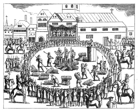 THE MANNER OF BURNING ANNE ASKEW, JOHN LACELS, JOHN ADAMS, AND NICOLAS
BELENIAN, WITH CERTANE OF YE COUNSELL SITTING IN SMITHFIELD