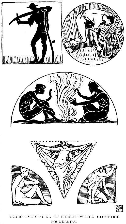 Decorative Spacing of Figures
Within Geometric Boundaries.