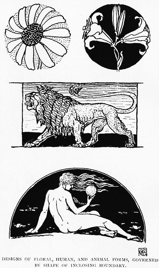 Designs of Floral, Human, and Animal Forms,
Governed by Shape of Inclosing Boundary.
