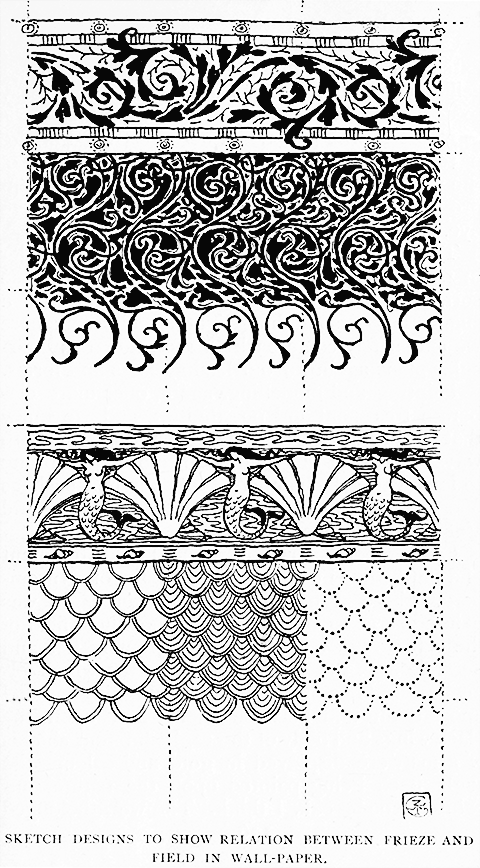 Sketch Designs to Show Relation
Between Frieze And Field in Wall-paper.