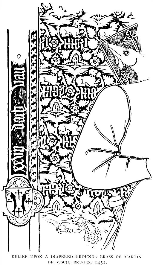 Relief Upon A Diapered Ground:
Brass Of Martin De Visch, Bruges, 1452.