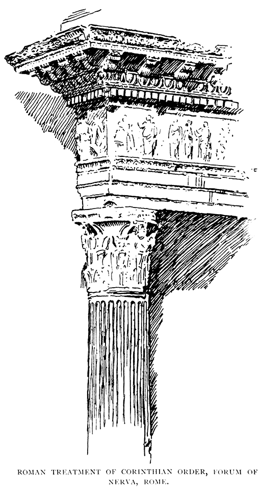 Roman Treatment of Corinthian Order,
Forum of Nerva, Rome.