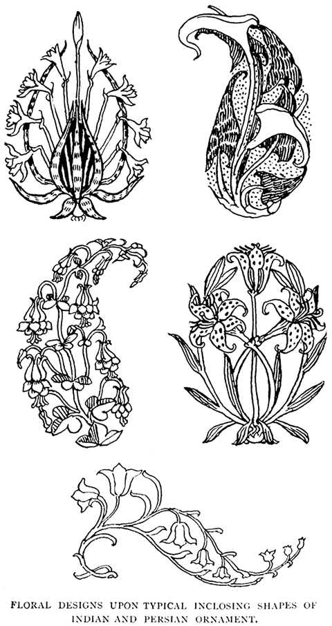 Floral Designs Upon Typical
Inclosing Shapes of Indian and Persian Ornament.