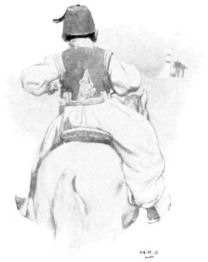 Labakan rides his horse towards the pillar