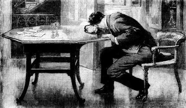 "He threw his arms on the table before him, and hid his
face"