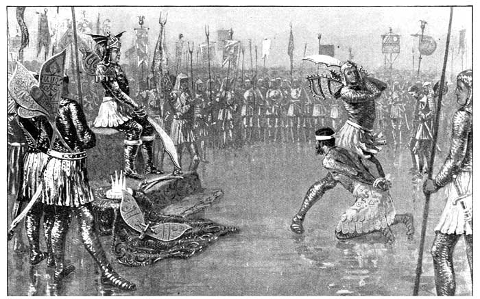 I MADE BHOOLY AN' KOSHNILI KNEEL DOWN AN' A SOJER TIED
THEIR HANDS BEHIND THEIR BACKS. THEN I ORDHERED A WAYLEAL TO BEHEAD
THEM WID THEIR OWN SWORDS.