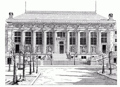 FAÃADE OF THE NEW PALAIS DE JUSTICE, VIEWED FROM THE PLACE DAUPHINE. JOSEPH-LOUIS-DUC, ARCHITECT.