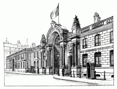 OFFICIAL RESIDENCE OF THE PRESIDENT. ENTRANCE TO THE PALAIS DE L'ÃLYSÃE FROM THE RUE DU FAUBOURG SAINT-HONORÃ.