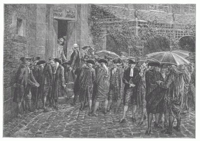 DEPUTIES OF THE THIRD ESTATE, WAITING AT THE DOOR OF THE SALLE DES SÃANCES, JUNE 23, 1789.  From a painting by M. Melingue.