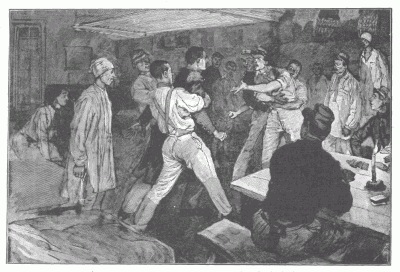 LA VIE A LA CASERNE: NIGHT IN THE "CHAMBRÃE." After a drawing by Georges Scott.