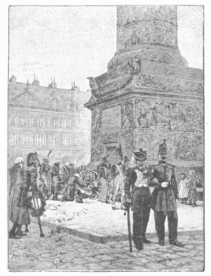 MEDALLISTS OF SAINTE-HÃLÃNE IN THE PLACE VENDOME. After the painting by Maurice Orange. The MÃ©daille de Sainte-HÃ©lÃ¨ne was, by a decree, in 1857, a special distinction awarded to all survivors of the wars of 1792 to 1815.