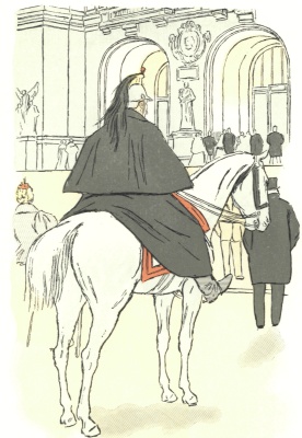 SENTRY OF THE GARDE RÃPUBLICAINE BEFORE THE OPERA-HOUSE. After a water-color by Pierre Vidal.