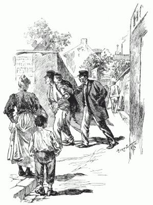 ARREST OF A DANGEROUS MALEFACTOR BY "AGENTS DE LA SURETÃ" IN THE QUARTIER BELLEVILLE, CELEBRATED FOR ITS "GUINGUETTES." After a drawing by M. Martin.