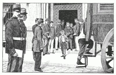 DEPARTURE FROM THE "DÃPÃT" FOR THE HOUSE OF DETENTION—LA PETITE-ROQUETTE. After a drawing by E. Vavasseur.
