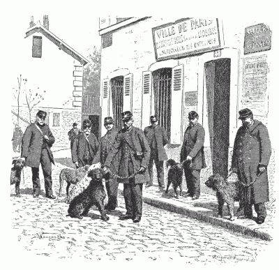 GUARDS OF THE OCTROI AND THEIR DOGS IN THE ENTREPÃT OF WINES AT BERCY. After a drawing by L. Vauzanges.